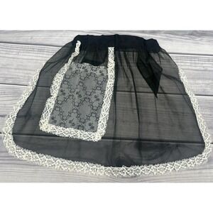 VINTAGE SHEER BLACK HOSTESS APRON WITH LACE TRIM - HALF APRON - LARGE POCKET